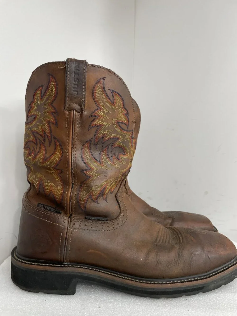 Justin Driller Leather Steel Toe Waterproof Work Western Boots Men's 11.5 D